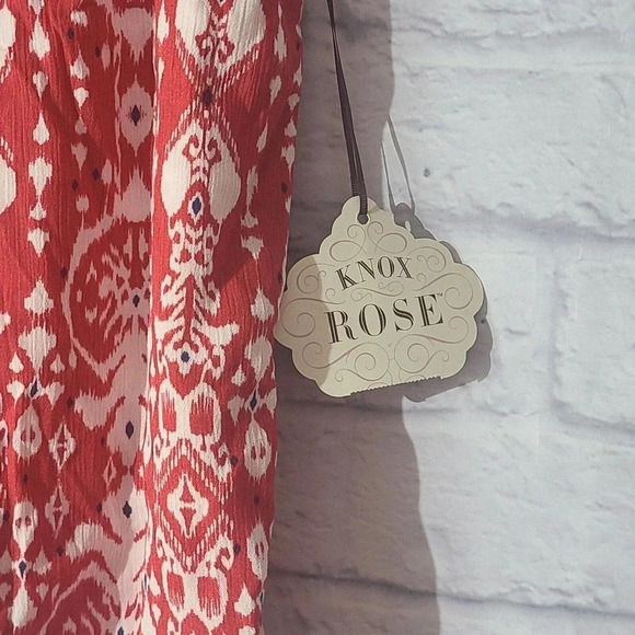 Knox Rose Pull On Shorts Women's XL Red Off White Ikat Print Flowy Pockets Boho - Picture 2 of 6